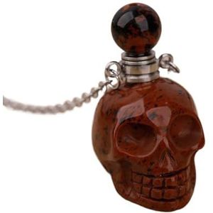 Gemstone Skull Head Perfume Bottle Pendant For Women Hand Carved Crystal Skull Figurine Essential Oil Necklace Gift (Color : Gold_Gold Swan)