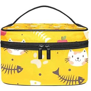 Fishbone Cat Yellow Makeup Organizer Bag, Travel Makeup Bag Organizer Case Draagbare Cosmetische Tas voor Vrouwen en Meisjes Toiletartikelen, Meerkleurig, 22.5x15x13.8cm/8.9x5.9x5.4in