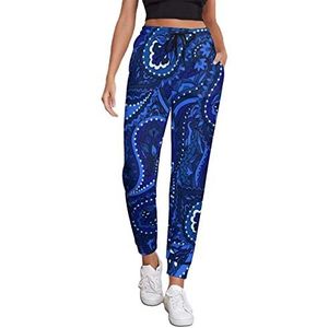 Blauwe Paisley Dames Athletic Jogger Broek Joggingbroek Lounge Broek Met Zak