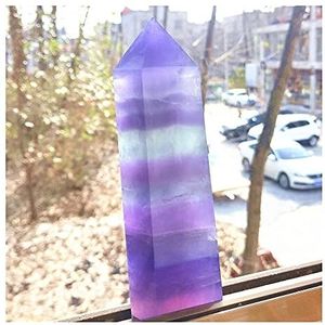 Crystal Point natuurlijke regenboog fluortie kwarts toren blauw paars fluorspar edelsteen toverstaf obelisk genezing genezing kristal (maat : 850-950 g)
