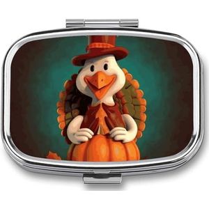Happy Thanksgiving Turkije Pillendoos Pil Case Leuke Pil Organizer Pil Houder Geneeskunde Pil Organizer Pil Container Dagelijkse Pil Organizer Kleine Pillendoos Pil Case voor Portemonnee Pocket
