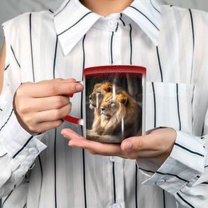 VTCTOASY Twee Leeuwen Print Kleur Veranderende Koffie Mok Keramische Thee Cups Geïsoleerde Reizen Mok Cup voor