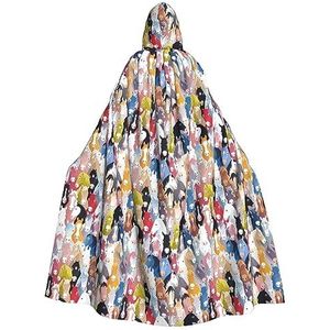 Bxzpzplj Kleurrijke Cartoon Paarden Hooded Mantel Voor Mannen En Vrouwen, Volledige Lengte Halloween Maskerade Cape Kostuum, 185cm