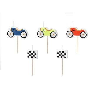 Verjaardagskaarsen, raceauto's, 2-3 cm, 3-delige set, taartdecoratie, kinderverjaardag, kaarsenset in blauw, geel, rood