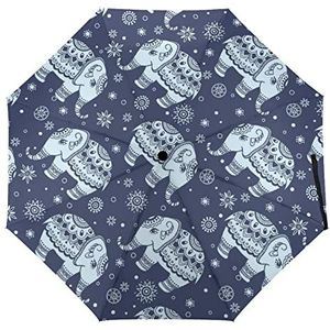 Indian Etnische Olifant Mode Paraplu Voor Regen Compact Tri-Fold Reverse Folding Winddicht Reizen Paraplu Automatische