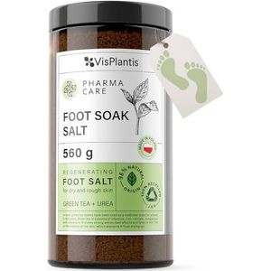 Vis Plantis Voetbad zout met groene thee & ureum, 560 g, verzorgend tegen voetbad voor voetschimmel en huidscheuren, voetverzorging tegen eelt en nagelschimmel, vochtinbrengende & deodoriserende