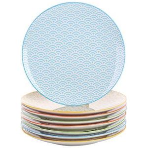 Vancasso, Natsuki 8-delige set platte borden van aardewerk, Ø 27 cm grote platte borden, rond, meerkleurig