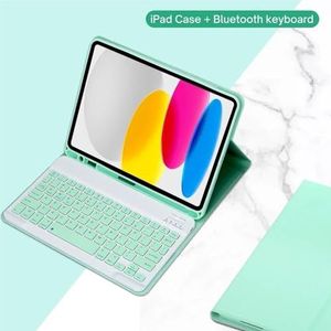 Geschikt for iPad 10e generatie 2022 10,9 inch hoes met toetsenbord, afneembaar draadloos Bluetooth-toetsenbord + tablethoes Geschikt for iPad 10e generatie(Green,Arabic keyboard)