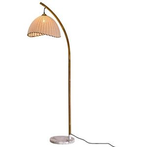 Moderne bamboe kunst vloerlamp, vintage hoge paallamp bamboe geweven lampenkap staande lamp marmeren voet zen vloerlampen meubels artistiek (kleur: warm licht)
