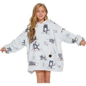 THREE POODLE Oversized hoodiedeken, sherpa, fleece, deken met capuchon, heerlijk zacht, warm, draagbaar sweatshirt, vrouwen, mannen, volwassenen, cadeau voor dames, Yoga Cat, one size