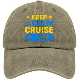 Baseball Caps Keep Calm Cruise On Trucker Cap voor Mannen Vintage Gewassen Katoen Verstelbaar voor Klimmen Gift, Pigment Khaki, one size