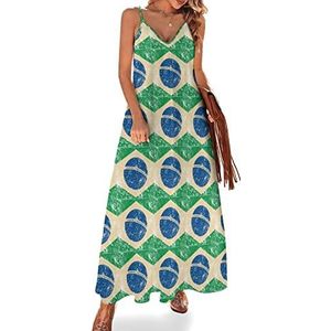 Brazilië Retro vlag dames zomer maxi-jurk V-hals mouwloze spaghettiband lange jurk