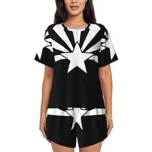 JIAWUJYNB Zwarte Arizona vlag print dames pyjama met korte mouwen - comfortabele korte sets, mouwen nachtkleding met zakken, Zwart, L