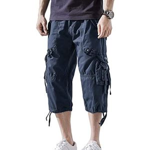 Sawmew 3/4 Cargo Shorts Heren Zomer Bermuda Shorts Heren Shorts met Zakken Heren Broeken Cargobroeken (Color : Blue, Size : 3XL)