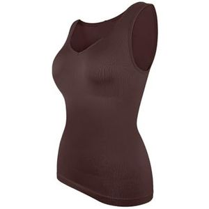 Compressieshirt dames shapewear korsettops met V-hals, figuurvormend, figuurvormend, met brede bandjes, buikcontrole, figuurvormende korsetslip, figuurvormende korsetslip (bruin, L)
