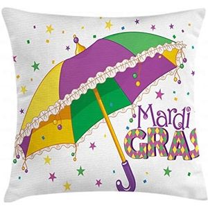 ABAKUHAUS Mardi Gras Sierkussensloop, Umbrella Stars Fun, Decoratieve Vierkante Hoes voor Accent Kussen, 40 cm x 40 cm, Paars Geel Groen