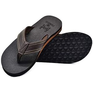 KuaiLu Teenslippers Heren Zacht Leder baden Flip Flops voor Mannen Yogamat Zomer Vakantie Strand Modieuze Sandalen Brede voeten Zwembad Douche Non Slip Schoenen