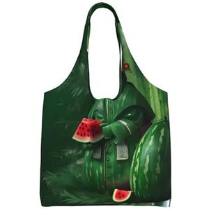 XIAOYANS Patrick'S Watermeloen Festival extra grote capaciteit schouder canvas tas voor winkelen reizen dagelijks gebruik, Zwart, Eén maat