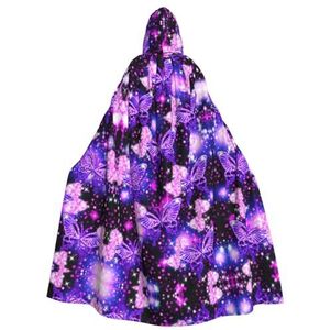 WURTON Paarse Leuke Vlinder Print Hooded Mantel Unisex Volwassen Mantel Halloween Kerst Hooded Cape Voor Vrouwen Mannen