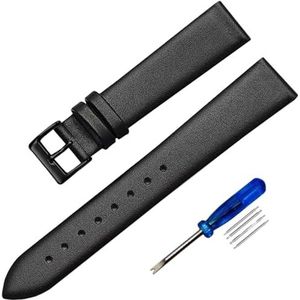 Stijlvolle en elegante horlogebanden for mannen en vrouwen, 12 mm-22 mm felgekleurde effen geweven lederen horlogebanden met gepolijste pingesp en installatiegereedschap (Color : Black black, Size :