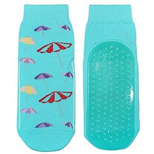 Weri Spezials Strandsokken, badsokken voor kinderen en het hele gezin met doorlopende ABS-coating, Thermolite Aqua-strandsokken in meerdere designs, turquoise parasol, 31-34