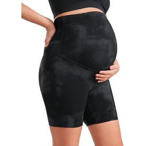 CRZ YOGA Womens Butterluxe Zwangerschaps Yoga Biker Shorts Over De Buik 6"".Zwangerschaps Workout Hardlopen Atletisch Black Tie Dye Flowers M