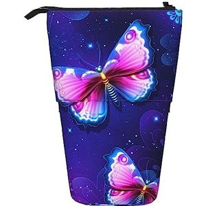 Paarse Vlinder Etui Telescopische Make-up Tas Pop Up Office Organizer Box Staande Pen Houder Cosmetica Tas met Ritssluiting, Zwart, Eén maat, Munten Pouch