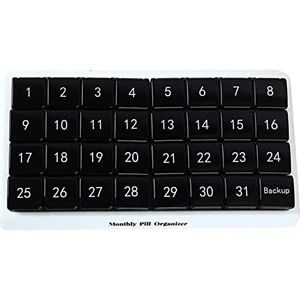 Maandelijkse Pil Organizer 31 Dag voor Reizen Supplementen Vitaminen Medicijnen Zwart