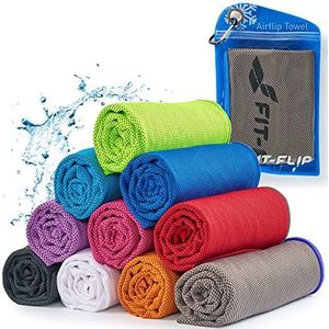 Cooling towel voor sport & fitness - microvezel handdoek/koeldoek als verkoelende handdoek voor het lopen, reizen & yoga – Airflip Cooling towel – Kleur: Grijs-donkerblauwe rand - 120cm x 35cm