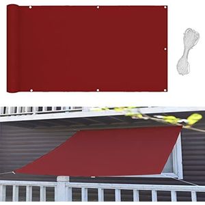 Luifel vierkant 1,4x10m zonwering HDPE met UV-bescherming canvas pergola met bevestigingsset voor terras, balkon en tuin, wijnrood