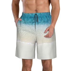 Zwart Wit Muziek Opmerking Print Heren Zwemmen Shorts Trunks Mannen Sneldrogende Ademend Strand Surfen Zwembroek met Zakken, Helder Zee Water Wit Zand Strand, XXL