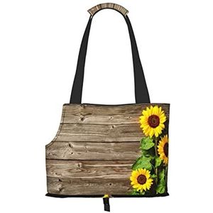 OTRAHCSD Opvouwbare huisdier handtas, zonnebloem op houten huisdier draagtas, outdoor reizen huisdieren schoudertas voor winkelen wandelen