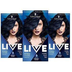 Schwarzkopf Live Blauwe haarverf met intense kleur, verpakking van 3 stuks, permanente kleur & ingebouwd levendigheidsserum, 090 Cosmic Blue