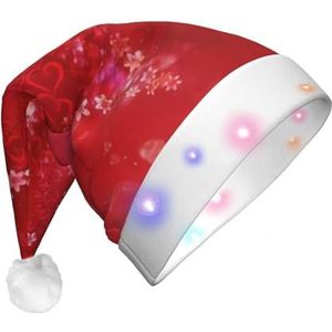 OPSREY Valentijnsdag Rood Hart Bloem Gedrukt Kerstmuts Volwassen Kerst Glitter Hoed Glow Christmas Hat