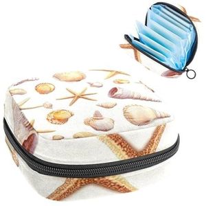 Opbergtas voor maandverband, oceaan strandschelpen, zeester, draagbare maandverband, inlegkruisjes, tampons, maandverband, opberghouder voor vrouwen, school, kantoor