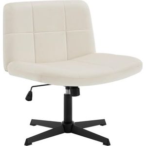 WOLTU Bureaustoel, ergonomische bureaustoel met extra groot zitvlak, stoel zonder armleuningen van fluweel met gekruiste poten en schommelfunctie, gevoerd, crème, BS158 cm