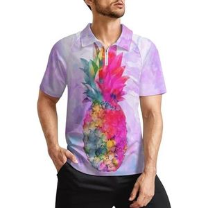 Hawaiiaanse tropische neon ananas heren golfpoloshirts klassieke pasvorm korte mouw T-shirt bedrukt casual sportkleding top S