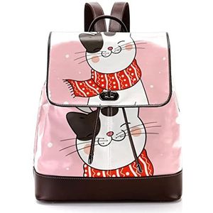 Gepersonaliseerde casual dagrugzak tas voor tiener kat met sjaal sneeuw kerst schooltassen boekentassen, Meerkleurig, 27x12.3x32cm, Rugzak Rugzakken