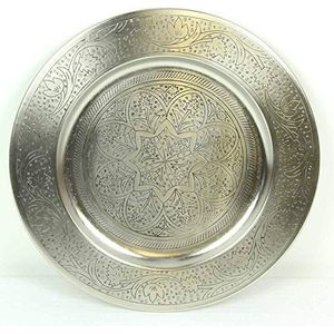 Casa Moro Marokkaans dienblad Hoyam TTB305S Ø 30cm rond metaal in zilver | Oosters theedienblad | Ambachten uit Marrakech | Ramadan dienblad decoratie