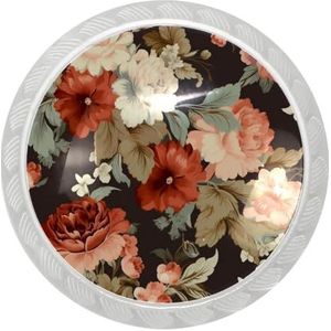 lcndlsoe Elegante en mooie ronde transparante kast knop set van 4, voor kast ijdelheden kasten, klassieke vintage bloemen