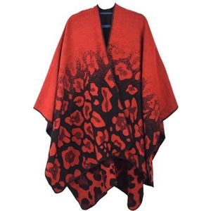 UBOHUZ Damesponcho, retro, sjaal, cape, kasjmier, trui, open voorkant, deken, wintermantel voor lente, herfst, winter, Rood, One size