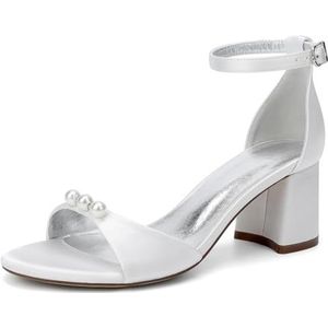 GHSIRUEU Comfortabele hoge blokhakken open enkelband sandalen pumps voor vrouwen bruidsschoenen,ivoor,36 EU