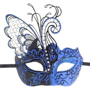 Metalen Masker met IJzeren Vlinder, Halloween Carnaval, Pasenshow, Luxe Masker voor Feesten, Maskers voor Sexy Vrouwen Masker (Maat: Blauw)