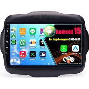 Android 15 2 Din Autoradio 9in Auto Stereo voor Jeep Renegade 2016-2020 met Draadloze Carplay Android Auto Bluetooth GPS Navigatie(8Core(4+64GB))
