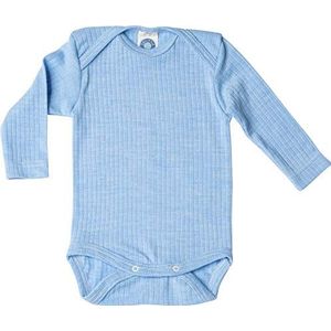 Cosilana, Babybody met lange mouwen, 45% katoen, 35% kbT-wol, 20% zijde, blauw gemeleerd, 74-80