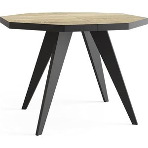 WFL GROUP Moderne ronde uittrekbare eettafel Diamond met zwarte houten poten, uitbreidbaar tot 150 cm, ideaal voor 4 tot 6 personen, tafel in loftstijl voor eetkamer of keuken, Sonoma eiken