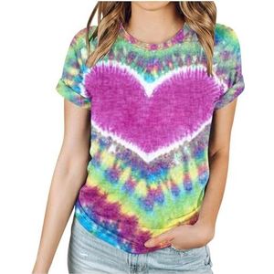 Dames T-shirt met batikpatroon, hart-afbeelding, Valentijnsdag, shirt, geliefden, geschenken, casual T-shirt met korte mouwen, paars (light purple), L