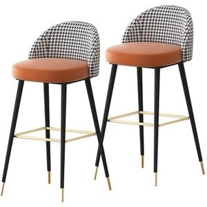 JAVYPPT Keuken barkrukken, keuken PU lederen barstoelen met rug, set van 2 barkruk toonhoogte hoge kruk voor keuken, thuis bar, pub cafe (2 stuks oranje, 75 cm (29,5 inch)