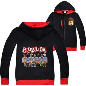 Roblox Jas Jongens Rits Trui Tiener Hoodie Meisjes Lange Mouw T-shirt Katoen Herfst Sport Tops Running Kleding, Zwart1, 9-10 jaar