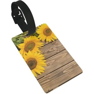 Bagagelabel voor koffer koffer tags identificatoren voor vrouwen mannen reizen snel spot bagage koffer drie zonnebloemen op houten